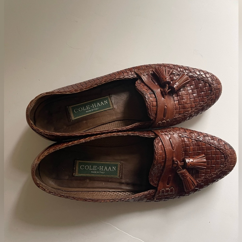 Cole Haan Brown Woven Leather Tassel Loafers - Picture 10 of 10